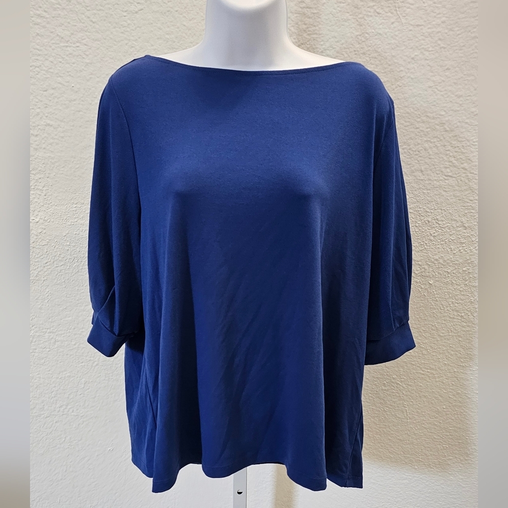 H&M Womens Deep Blue Blouse Short Sleeve Top Size LARGE